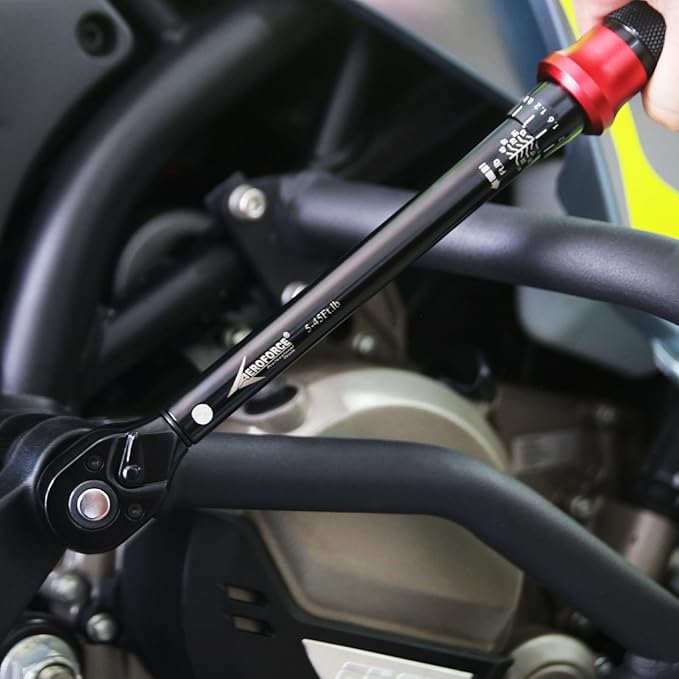 AEROFORCE 3/8-Inch Drive Torque Wrench（5-45 lb.ft / 6.8-61.2 Nm),72 Tooth Dual Direction Reversible Ratchet, Dual Range Scales, Precision Calibrated for Bike, Motorcycle and Car Repair