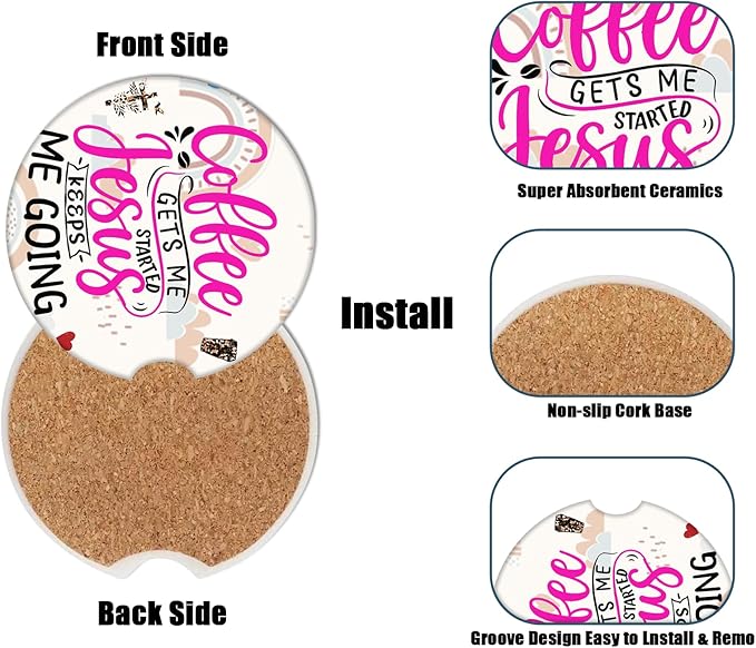 Car Cup Holders Coasters - Funny Coffee Lover Absorbent Ceramic Coaster, Car Coasters for Cup Holders, Auto Accessories for Women & Men, Pack of 2