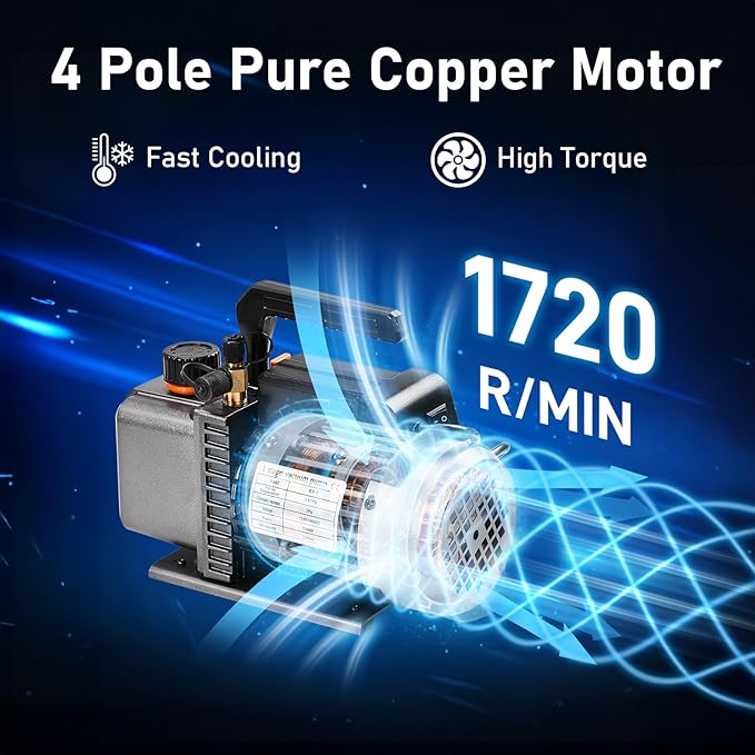 SUNROAD 3.5 CFM Vacuum Pump,110V 1/4 HP Single Stage Rotary Vane Air Vacuum Pump for HVAC AUTO AC Refrigerant Recharging, Applicable to R134a R12 R22 R410a R502 System