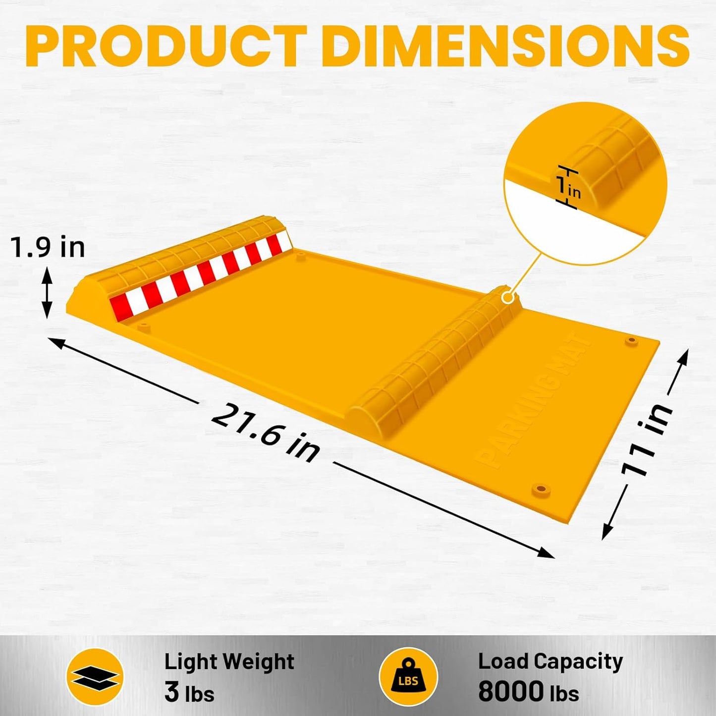 2 Pack Parking Mats for Garage Floors, 21.6" x 11" x 1.9" Heavy Duty Garage Car Parking Mat with High Visibility, Wheel Stops for Car Truck Indoor Outdoor, Yellow