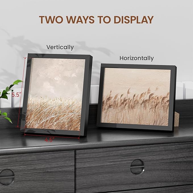 Heimlove 5x6 Metal Picture Frame,Black Aluminum Photo Frames-Real Tempered Glass,Tabletop Display,Mounting Horizontally or Vertically Decor for Wall-1Pack