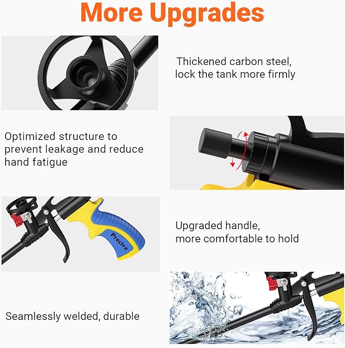Preciva Foam Gun with Valve, Professional Foaming Gun PU Expanding Caulking Gun Insulation for Caulking, Filling, Sealing