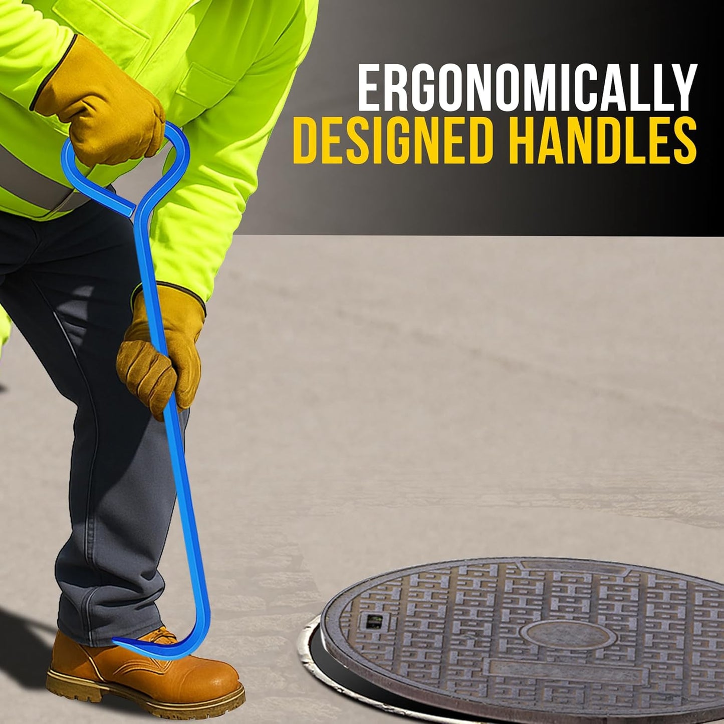 T&T Tools 36-Inch Manhole Hook - Heavy Duty Single Hook for Lifting Manhole Covers, Storm Drains, Septic Tank Risers - Rigid Hex Alloy Steel Tool for Lifting, Pulling, and Removing Covers - 6 Pack