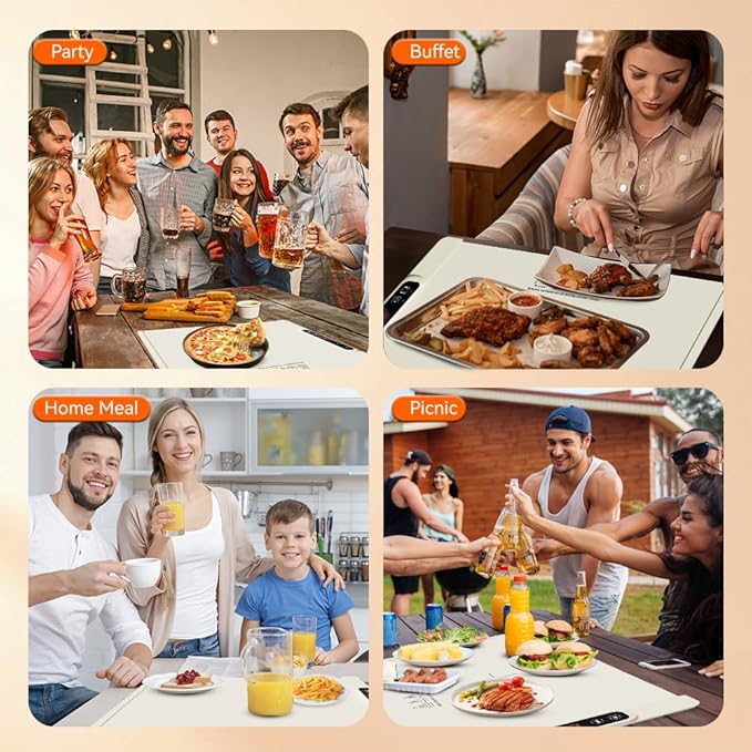 Electric Warming Tray, Fast Full Surface Heating Food Warming Mat, Portable Silicone Warmer with 5 Adjustable Temperature & Auto Shut-Off, Foldable Food Warmer for Parties, Gatherings, Daily Use