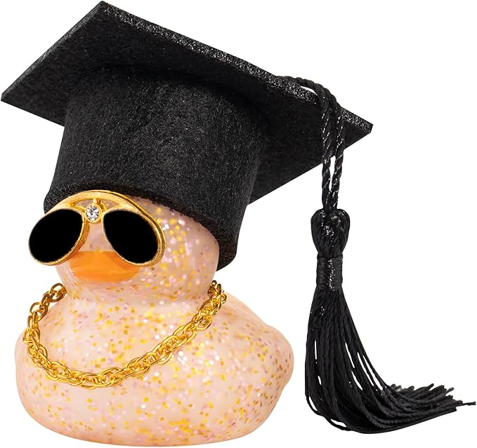 wonuu Car Dashboard Decor Graduation Hat Color Rubber Duck, Car Ducks Ornaments with Mini Graduation Hat Necklace Sunglasses (Brown)
