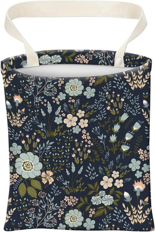 Car Trash Can, Cute Car Trash Bag, Hanging Car Organizer and Storage Bag, Trash Bin for Car Accessories, Vehicle, Travelling, Camping Dark Blue Florals