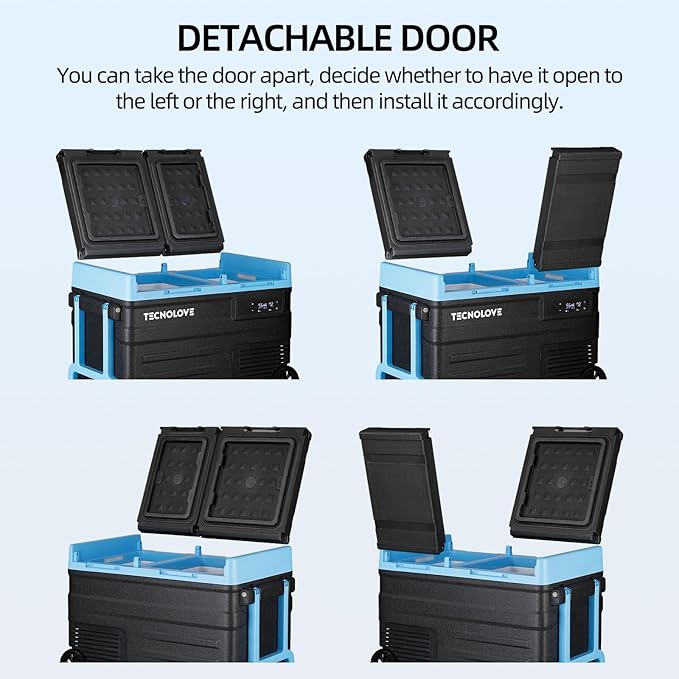 45L Car Refrigerator Freezer, 48QT Dual Zone 12V / 24V Portable Fridge with Reversible Door, Battery Slot, All-Terrain Wheels, AC/DC Powered, Touchscreen Control, LED Light, -4℉~68℉, Ice Blue