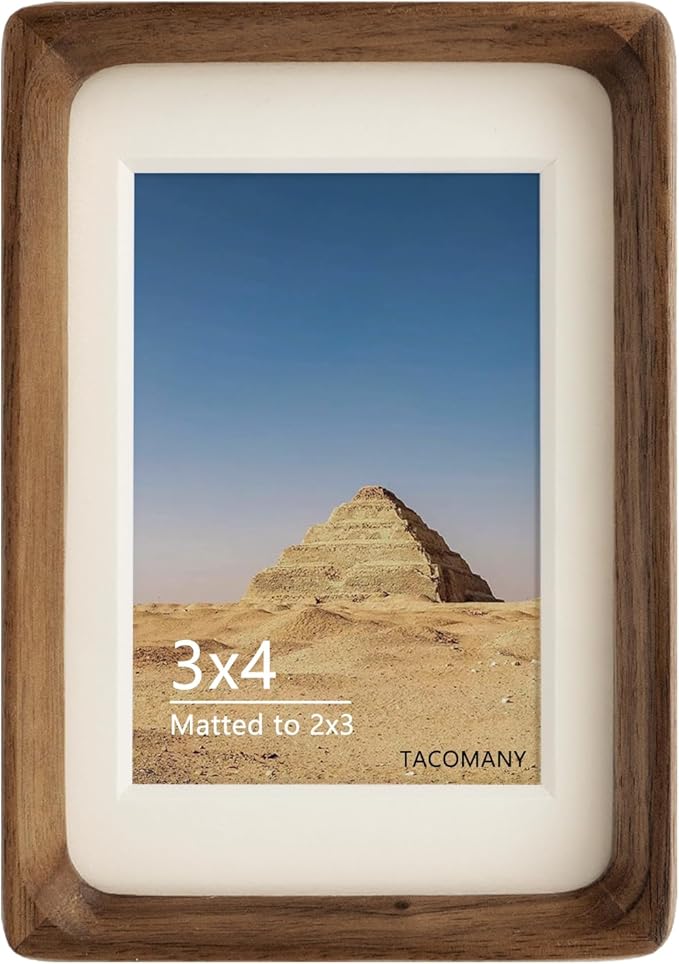 Natural Wood Photo Frames Inspired Tabletop Picture Frame with Mat, Vertical or Horizontal Display (Walnut, 3x4 matted to 2x3)