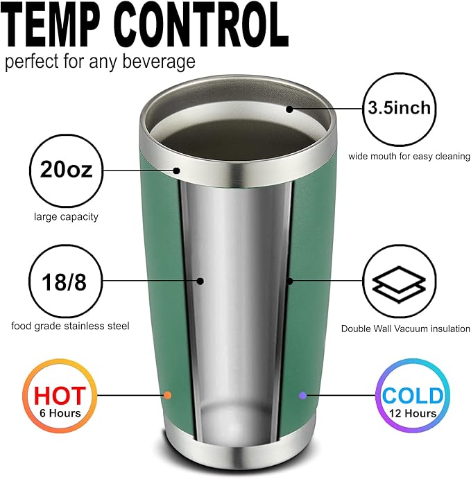 COMOOO 20oz Double Wall Vacuum Insulated Travel Mug, Stainless Steel Tumbler with Lid and Straw Durable Powder Coated Insulated Coffee Cup for Cold & Hot Drinks（Dark Green, 1 Pack）