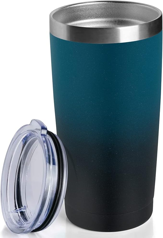 8 pack 20 OZ Double Wall Stainless Steel Vacuum Insulated Tumbler Coffee Travel Mug With Lid, Durable Powder Coated Insulated Coffee Cup for Cold & Hot Drinks (OmbreIndigo, 8pack)