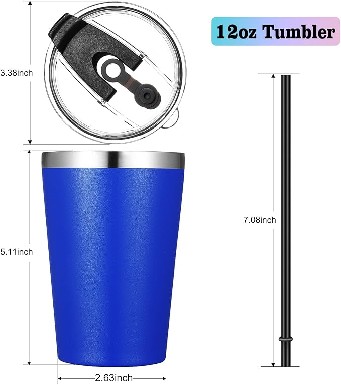VEGOND 12oz Tumbler Stainless Steel Tumbler bulk Vacuum Insulated Double Wall Travel Tumbler with Lid and Straw Reusable Tumbler, Light Blue 6 Pack