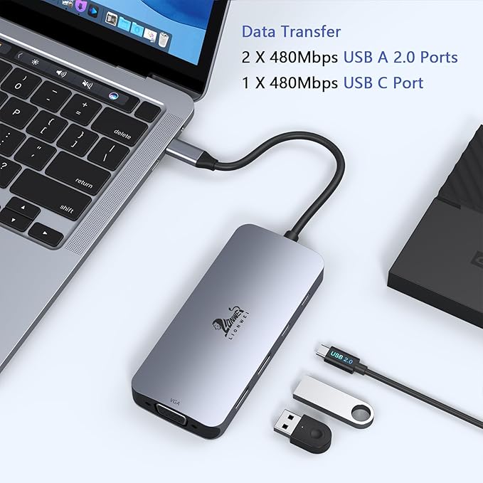 LIONWEI USB C Docking Station Dual Monitor, Laptop Docking Station 3 Monitors Quadruple Display with Dual 4K HDMI, DP, VGA, 100W PD, 3 USB C/A 2.0, Laptop Dock for Dell, Lenovo, HP, Surface