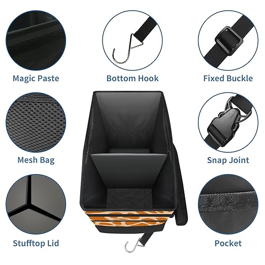 Car Trash Can Orange Giraffe Print Large Storage Garbage Can with Lid Hanging for Back Seat Leakproof Automotive Vehicle Trash Bin