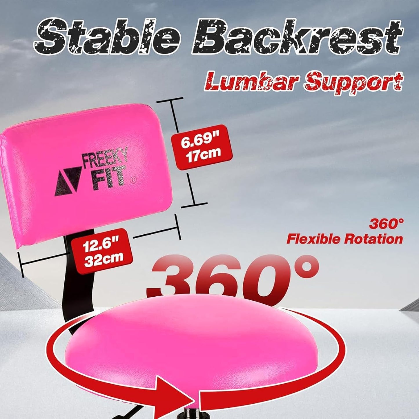 Shop Stool with Backrest, Mechanic Garage Stool for Workshop, Adjustable Shop Stools Chair, Padded Workbench Stools for Men Women, 300 LBS Capacity, 360° Swivel PVC Seat, Heavy Duty, Pink