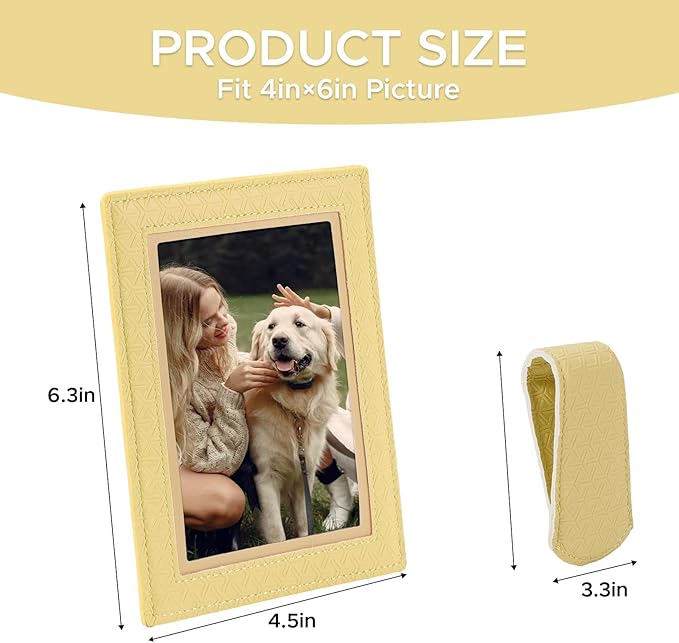 KINIVA 2 Pack Car Picture Holder - Magnetic Faux Leather Picture Frame for Safe Driving - Gift for Dad Mom Husband Wife Car Visor Accessories, Car Accessory (Fits 2.5"x3.5" Photos) (Yellow)