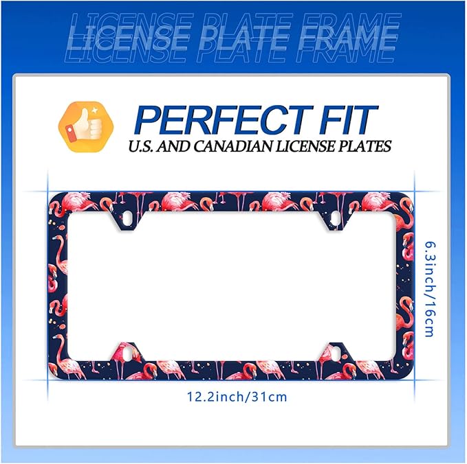 Flamingos License Plate Frame Lovely Pink License Plate Stainless Steel Auto Parts Funny License Plate Decorative with Screws Size 12.3" x 6.3" for Women Men