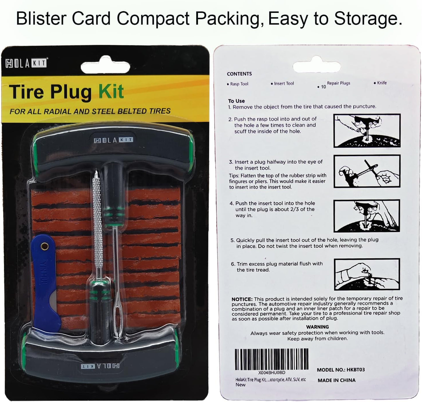 HolaKit Tire Plug Kit, 13PCS Tire Repair Kit with Self-Vulcanizing Plugs, Ergonomic Oversized & Rubber-Grip T-Handle Tools, Flat Tire Puncture Repair Tools for Cars, Motorcycle, ATV, SUV, etc