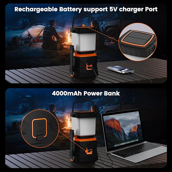 LED Camping Lantern Rechargeable,1000LM, Easy to Carry with 5 Ligth Modes, IP44 Waterproof Battery Powered Tent Flashlight for Power Outages, Hiking, Hurricane,Campsites, Emergencies (2-Pack)