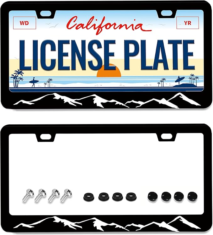 2pcs Mountains License Plate Frame Mountain License Plate Frames for Car Decorative Accessories License Plate with Screws for Standard Us Canada License Plate Holder 12x6 Inch