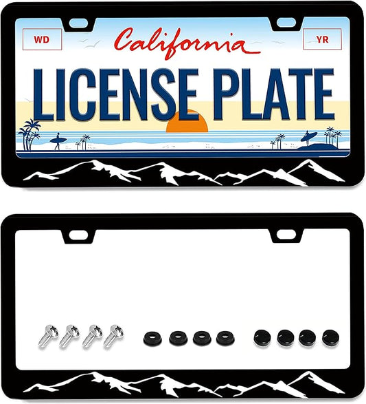 2pcs Mountains License Plate Frame Mountain License Plate Frames for Car Decorative Accessories License Plate with Screws for Standard Us Canada License Plate Holder 12x6 Inch