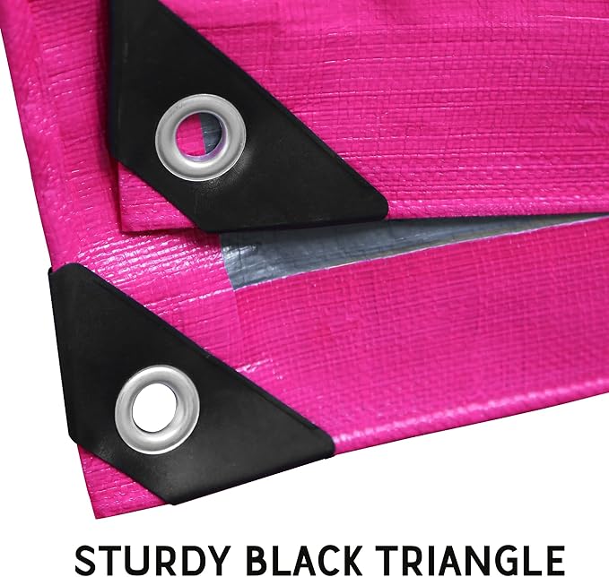 STARPYNG-12 Mil Pink/Silver 20x25 Feet Tarp-Heavy Duty Poly Tarp-Cover,Waterproof, UV Resistant, Weather Resistant, Cover Cars, Boats, Courtyards,Camping