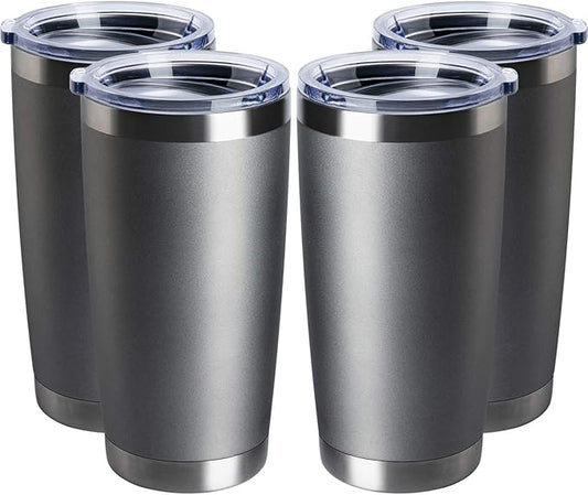 4 pack 20 OZ Double Wall Stainless Steel Vacuum Insulated Tumbler Coffee Travel Mug With Lid, Durable Powder Coated Insulated Coffee Cup for Cold & Hot Drinks (Gray, 4 pack)