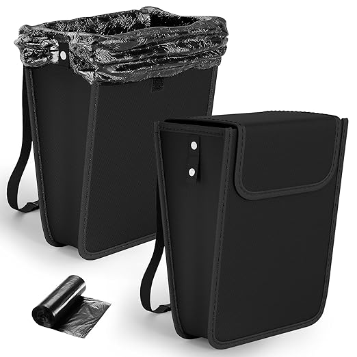 2 Pack Car Trash Can,Hanging Foldable Closure Design Car Garbage Bag Mini Car Organizer and Storage Bag for The Back/Front/Console with 36pcs Disposable Black Trash Bags