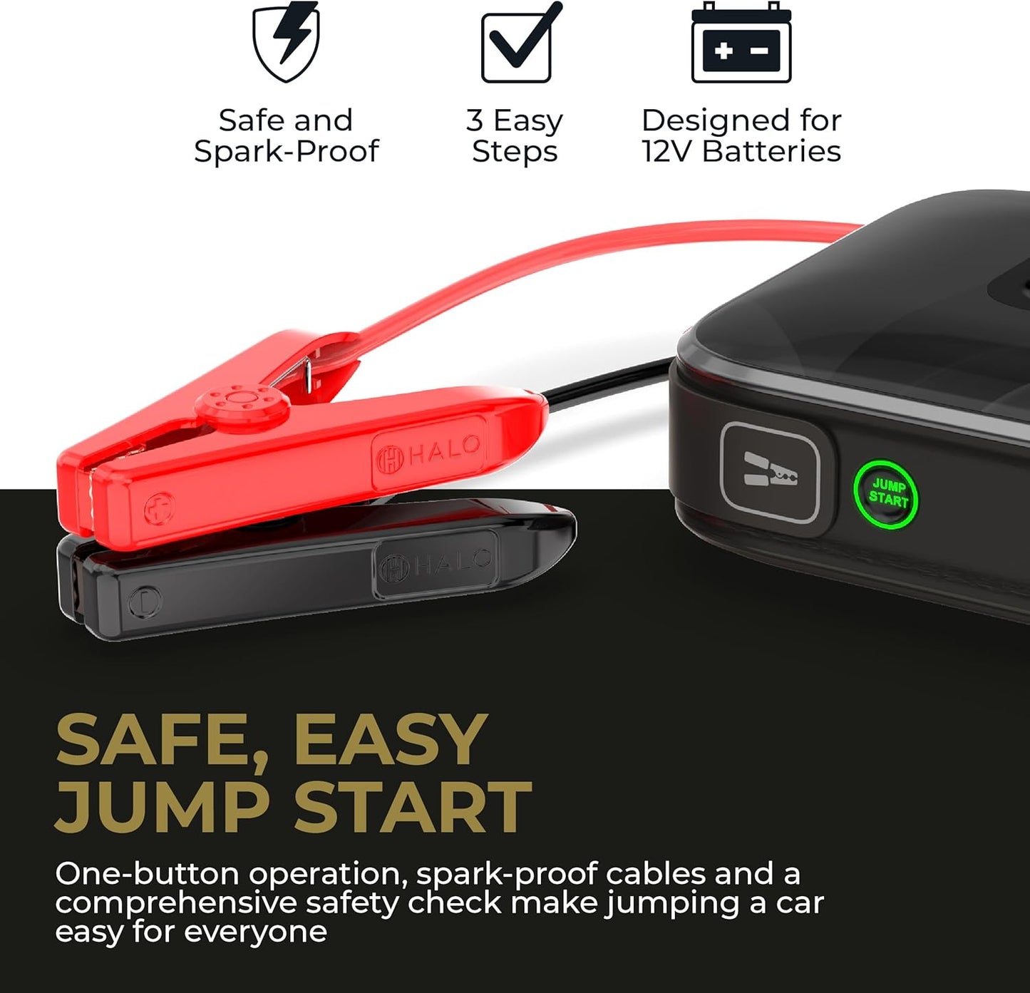 HALO Bolt Ultimate 3 Portable Car Battery Jump Starter | 130 PSI Air Compressor, 55.5Wh USB Power Bank, Large Display, Emergency Floodlight & Charger, Jumps Cars SUVs & Trucks, Inflates Tires — Red
