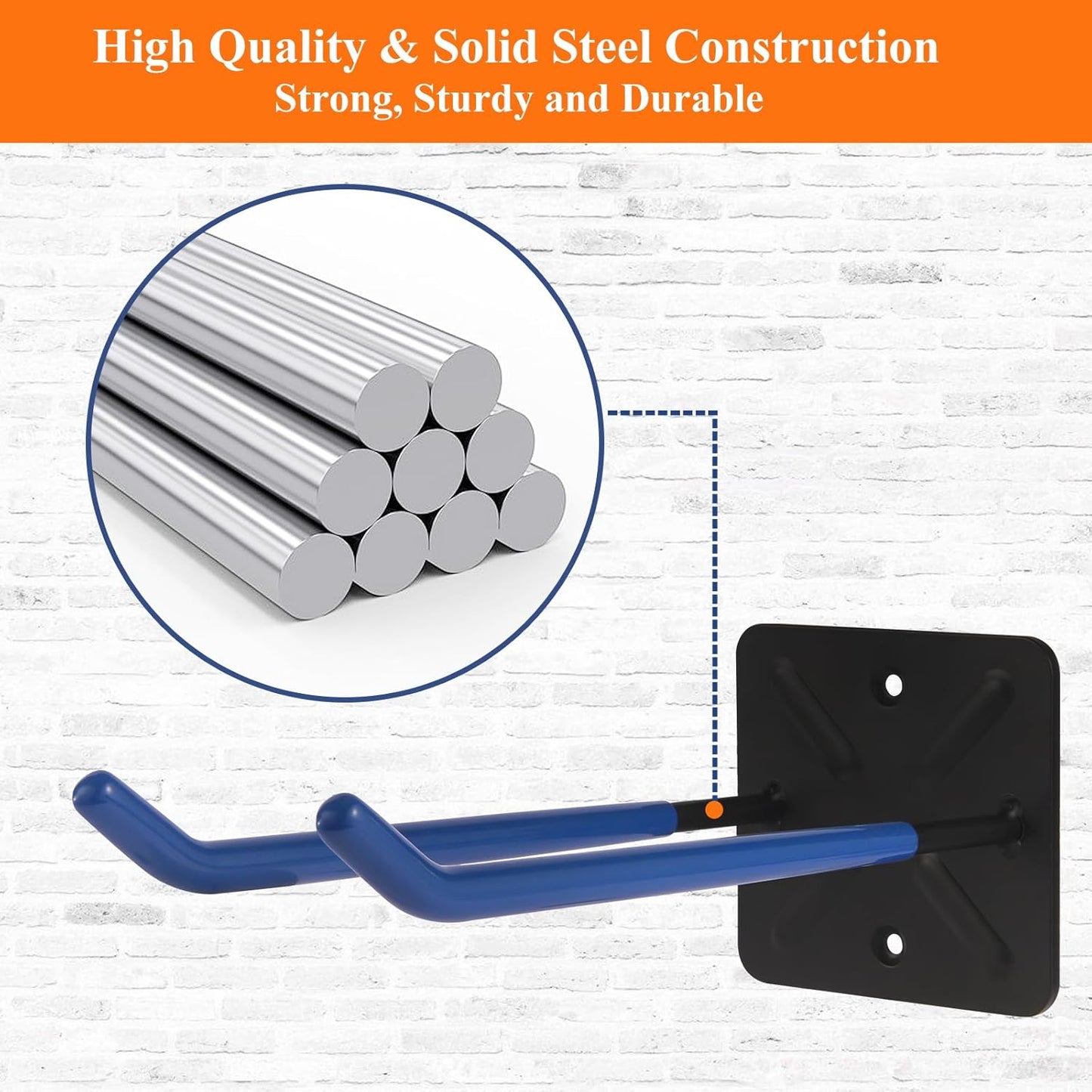 Steel Garage Storage Hooks Wall Tool Organizer, 10 Inch Garage Hook Heavy Duty Utility Storage Hangers Blue for Ladders, Chairs, Garden Tools, Set of 4