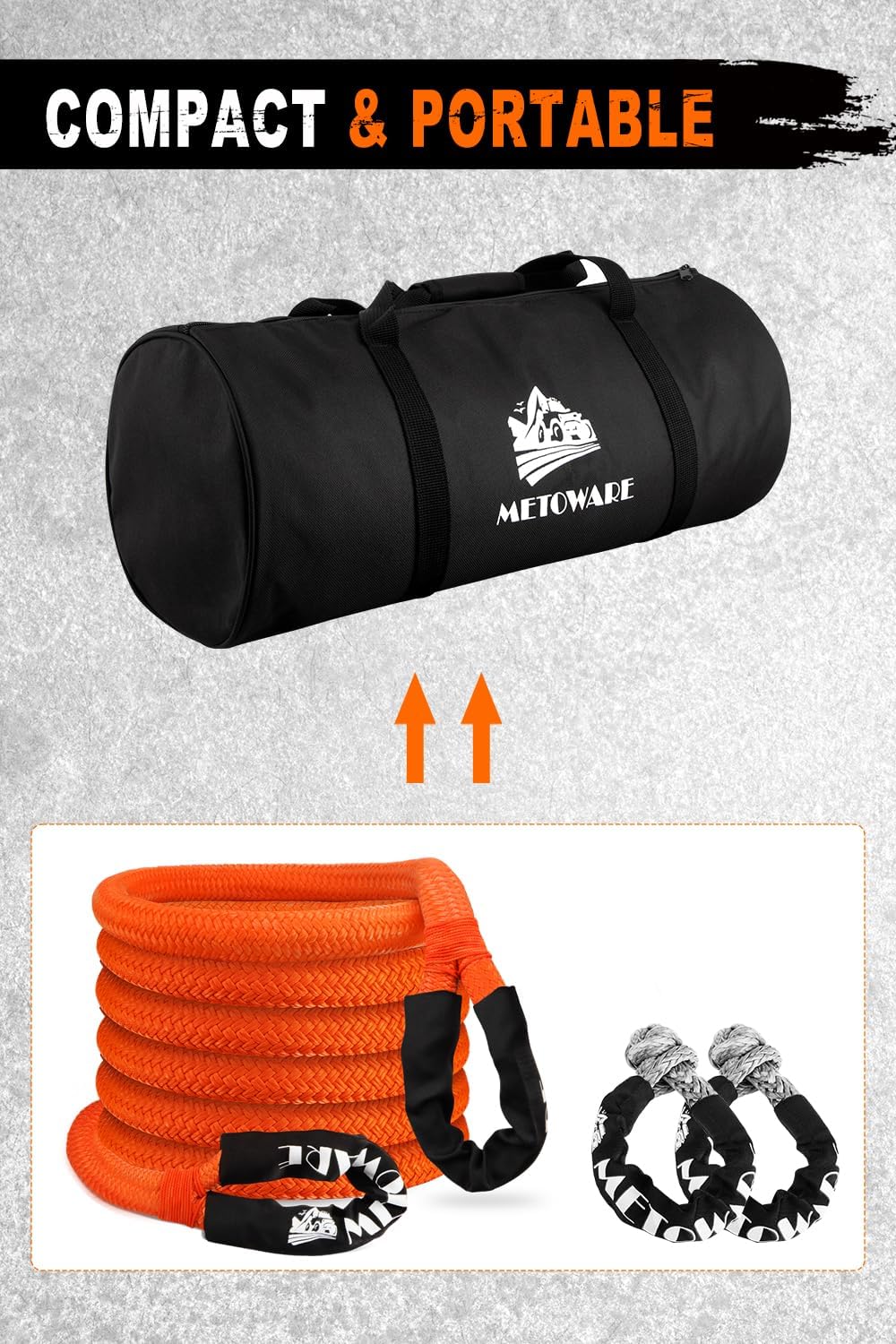 Metoware Kinetic Recovery Rope Kit with 2 Soft Shackles, 56000lbs, 1.25'' X 30FT, Heavy Duty Tow Rope for UTV, ATV, Truck, Tractor