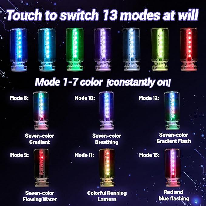 New Car USB Lights, 13 in 1 Touch Adjustment USB LED Car Lights, Mini Glass Bottle LED Bulb Night Lights, Switch Memory Retention, 13 Modes & 7 Colors for Vehicle Bedroom Camping Holiday (3Pcs)