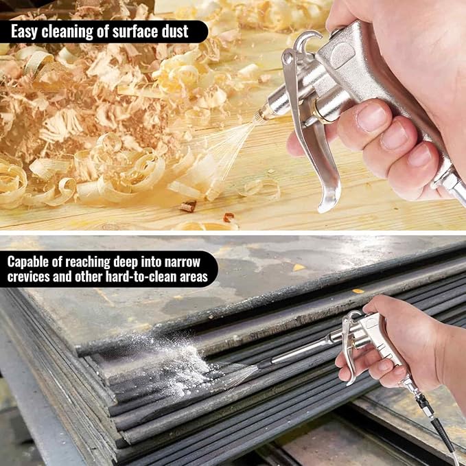 Adjustable Brass Air Nozzle Blow Gun, Heavy-Duty Industrial Air Gun Blower with Steel Extension, Professional Dust Cleaning Tool for Air Compressor Attachments