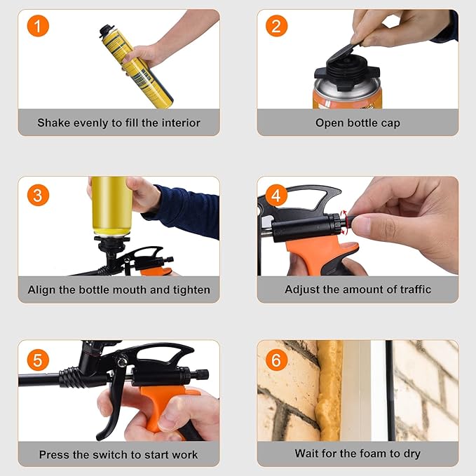 Foam Gun, Preciva Professional Foaming Gun Heavy Duty PU Expanding Foam Gun Spray Application Applicator