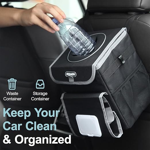 Car Trash Can for Back Seat Car Accessories Interior Car Garbage Can Car Trash Bin for Cars SUV with 2 Removable Leakproof Interior Liner, Adjustable Car Tissue Holder,2 Gallons(Black)