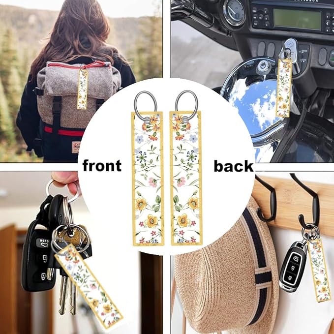 1pcs Wild Flowers Floral License Plate Frame for Women,White Nature Plant car Decorative tag Frames Girly,White Floral License Plate Cover Holder for Vehicle with Double Sided car Keychain tag