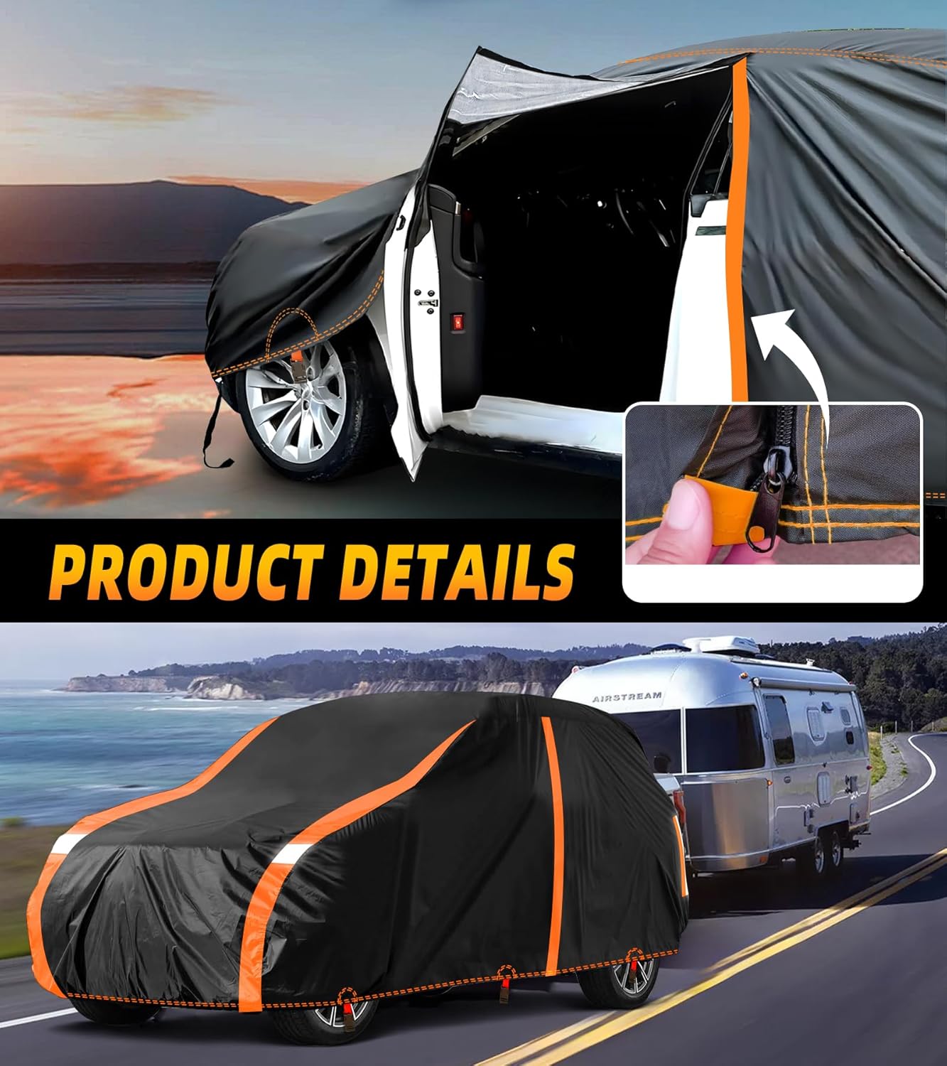 Car Cover Waterproof All Weather for SUV Automobiles UV Protection Snowproof Rain Sun with Door Zipper Full Exterior Outdoor Full Car Cover Universal Fit Up to 206"
