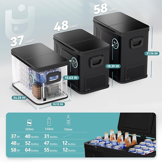 EUHOMY 12 Volt Refrigerator, 37QT Dual Zone Electric Cooler APP Control, Car Refrigerator with 12/24V DC 110-240V AC, Car Fridge -4℉~68℉, Portable Freezer Aluminum Interior for Camping,Trip,Home,Truck