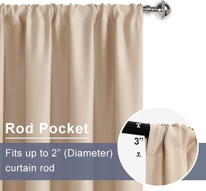 JIUZHEN Blackout Doorway Curtains 80 inch Length - 2 Panels Thermal Insulated Privacy Soundproof Rod Pocket Closet Door Curtains Room Divider for Bedroom,Office, 42 x 80 inches, 42 x 80 Inch, Beige