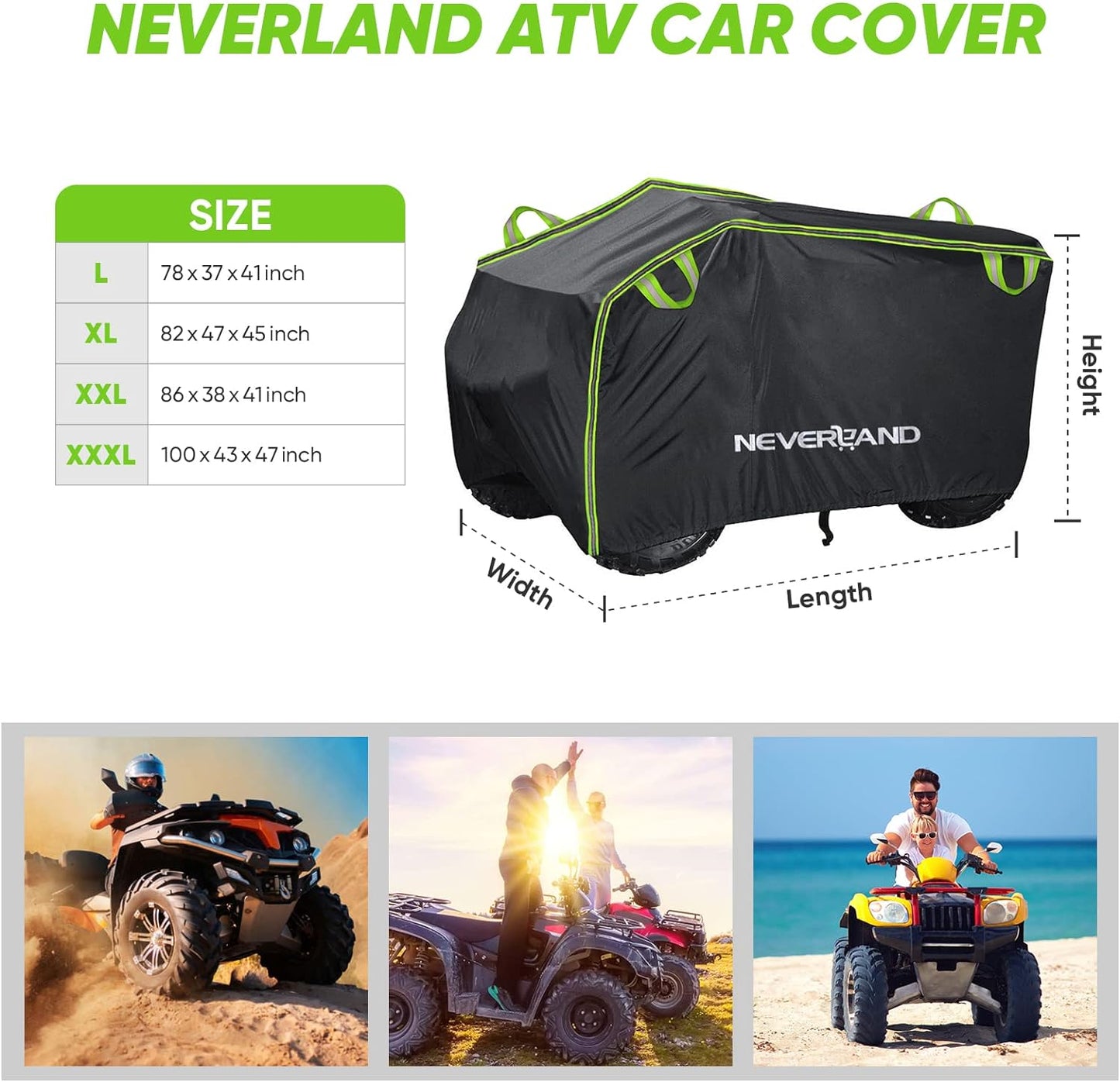 Neverland ATV Cover, Waterproof Heavy Duty 4 Wheeler Cover with Buckle, Dustproof Anti UV Windproof All Weather Outdoor Storage Quad Cover for Polaris Sportsman Yamaha Honda Coleman