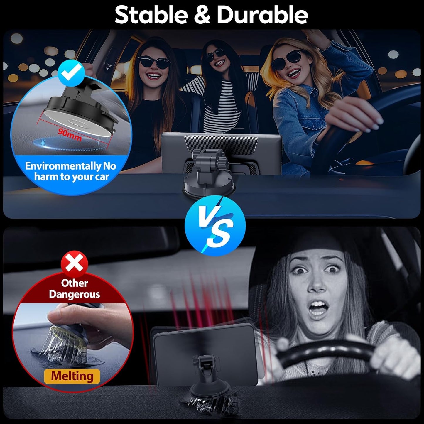 Wireless CarPlay Screen for Car - Portable Dash 9" HD IPS Screen with Strongest Suction Mount, Android Auto, GPS Navigation, Bluetooth Handsfree, Airplay, MirrorCast, Fit Most Cars