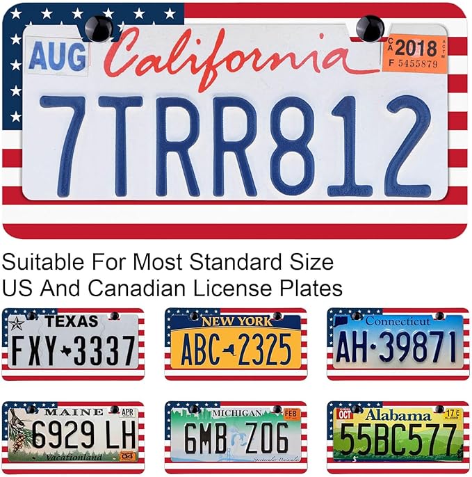 USA Flag America National Symbol Patriotic License Plate Frames Rust-Proof Stainless Steel Screws Included Personalized Cover Women Men Decorate Car with 12.3x6.3 Inch License Plate Holder -DATANSEN