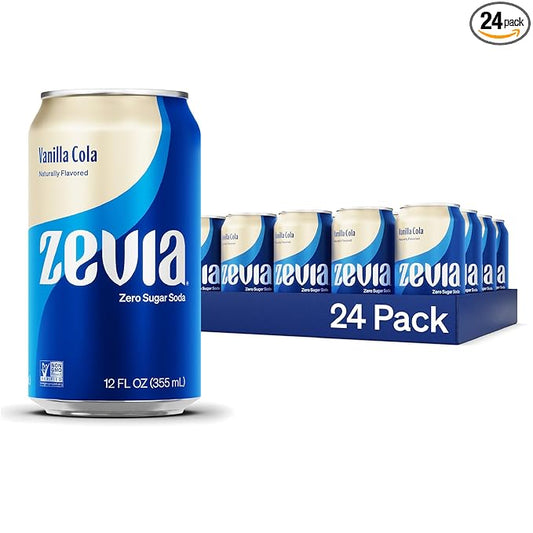 Zevia Zero Sugar Soda, Vanilla Cola, 12 oz Cans (24-Pack) – Naturally Sweetened, Non-GMO Project Verified, Gluten-Free, Vegan