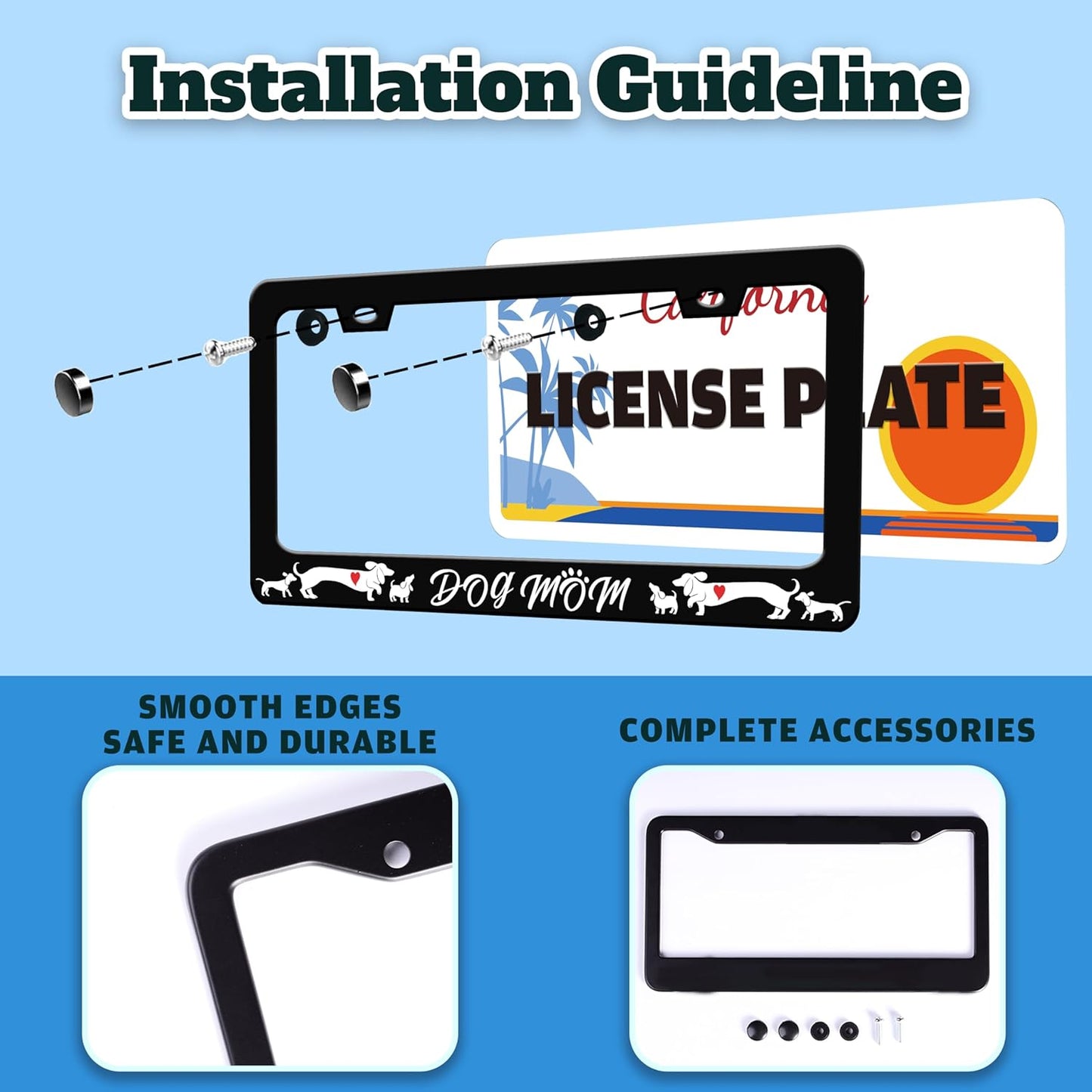 Dog Mom License Plate Frame Cute Animal License Plate Holder for Front or Rear Car Tags Stainless Steel Funny Car Decoration with Screws 6.3 X 12.2 in