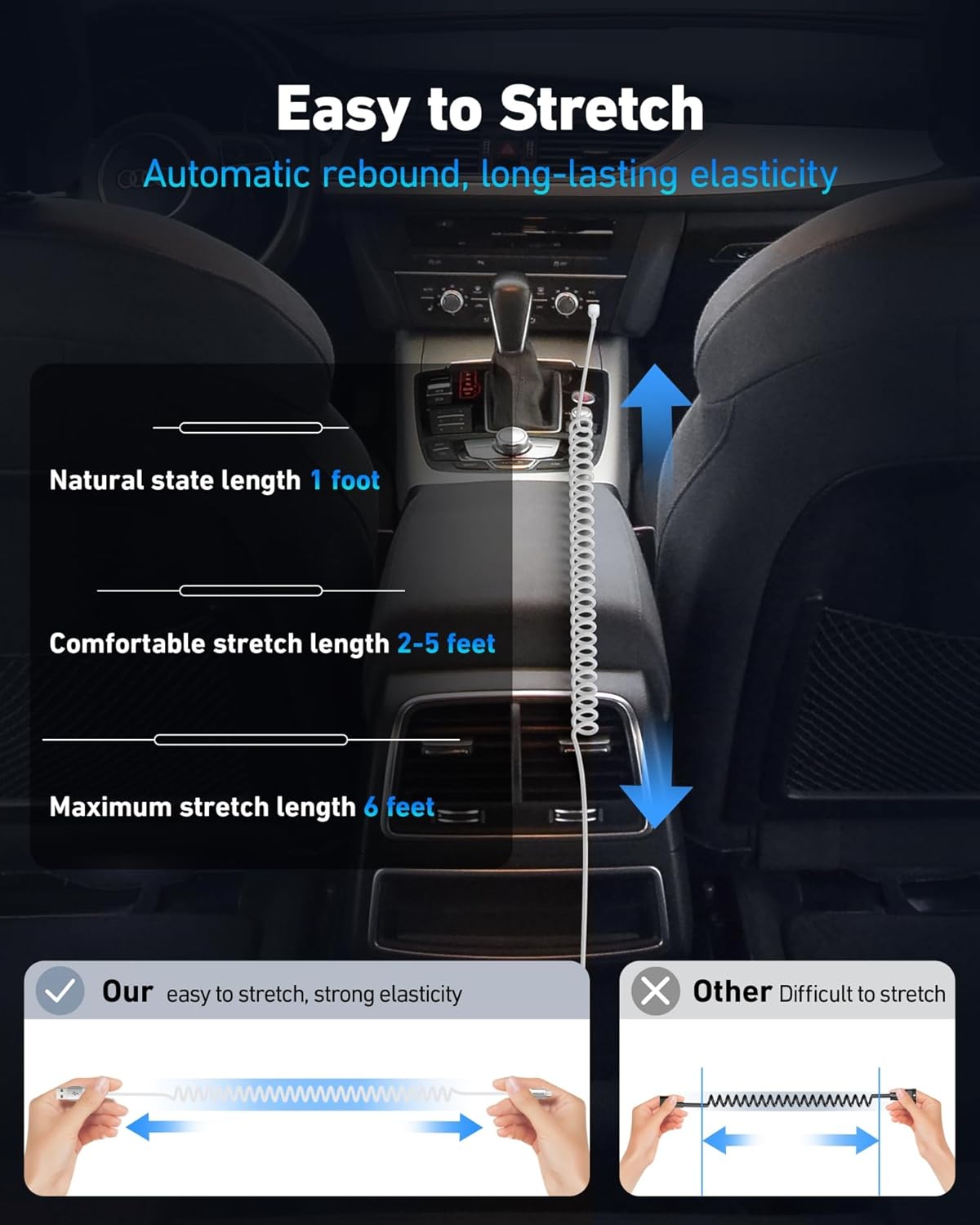 Coiled USB to USB C Cable 6FT, 2Pack Braided USB A to Type C Charger Cable for Car 66W Fast Charging Cord Compatible with iPhone 16 15 Pro Max, iPad, Samsung Galaxy, Google Pixel, LG Phones-Silver