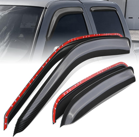 Auto Dynasty Set of 4 Carbon Fiber Pattern Window Visors Compatible with 2001-2007 Chevy Silverado Avalanche Suburban GMC Sierra Yukon Crew Cab, Tape-On Rain Guards Shield Vent Shade Deflector, Black