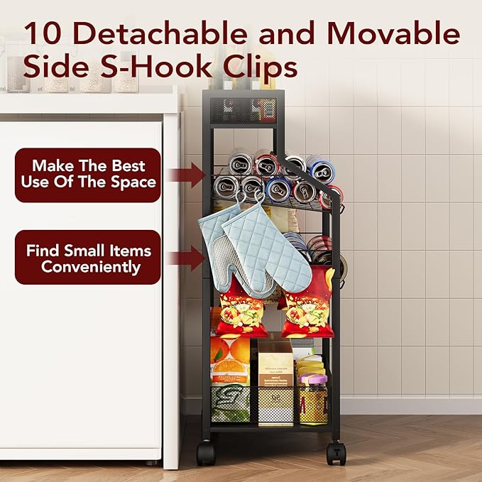 Can Organizer for Pantry - Rolling Snack Cart, Multi-Layer Soda Can Organizer for Pantry, Mobile Beverage Storage Rack with Wheels, Versatile Metal Shelf for Kitchen and Office, Black
