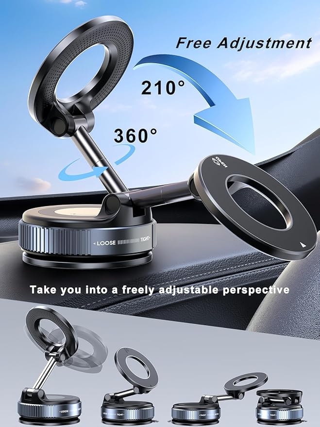 2026 Upgraded Vacuum Magnetic Car Phone Holder 360° Reinforced 96LBS Ultra Suction Cup Phone Mount for MagSafe Cell Phone Holders for Your Car/Gym/Mirror Mount for iPhone & Android