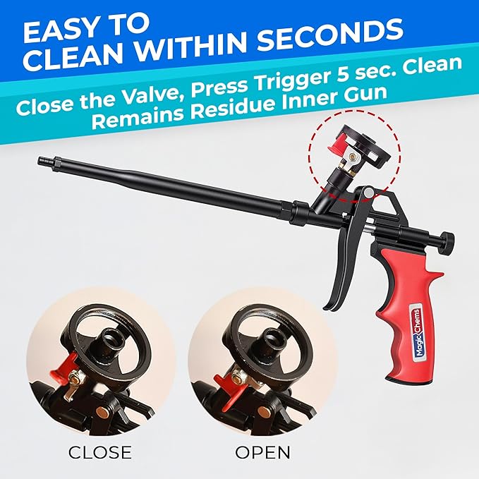 Spray Foam Gun Insulation (1 Insulation Foam Gun / 4 Nozzle) Insulating Applicator, Professional Expanding Foams Guns, for Dispensing, Caulking, Filling, Sealing, Red - 1 Pack