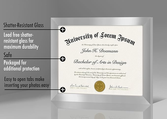 Americanflat 8.5x11 Diploma Frame with Shatter-Resistant Glass - Document Frames with Engineered Wood - Legacy Collection - Certificate Frame for Tabletop and Wall Display - Silver