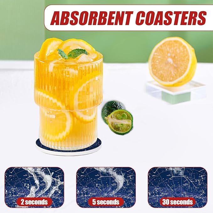 Blue Star Map Car Coasters for Cup Holders,Starry Night Sky Absorbent Ceramic Car Coaster Car Cup Holder Coaster Car Accessories for Women Men (2 Pack)